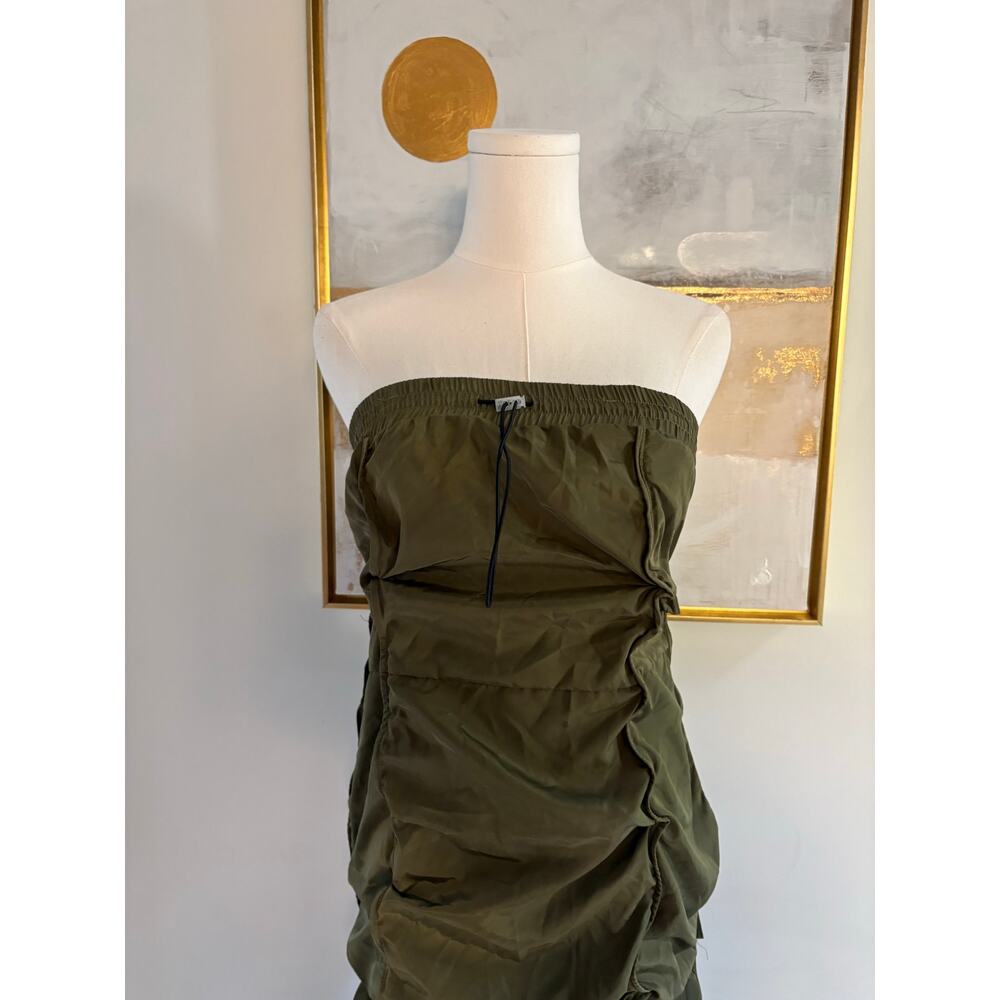 Cherry Mellow Olive Green Ruched Side Strapless Maxi Dress Large - Picture 2 of 7